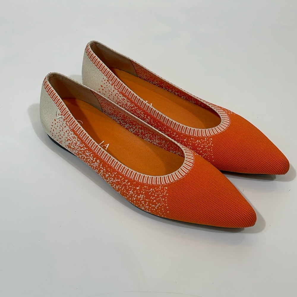 Vivaia Flats Size 39 Orange And Cream Stretch Knit EUC - Picture 1 of 9